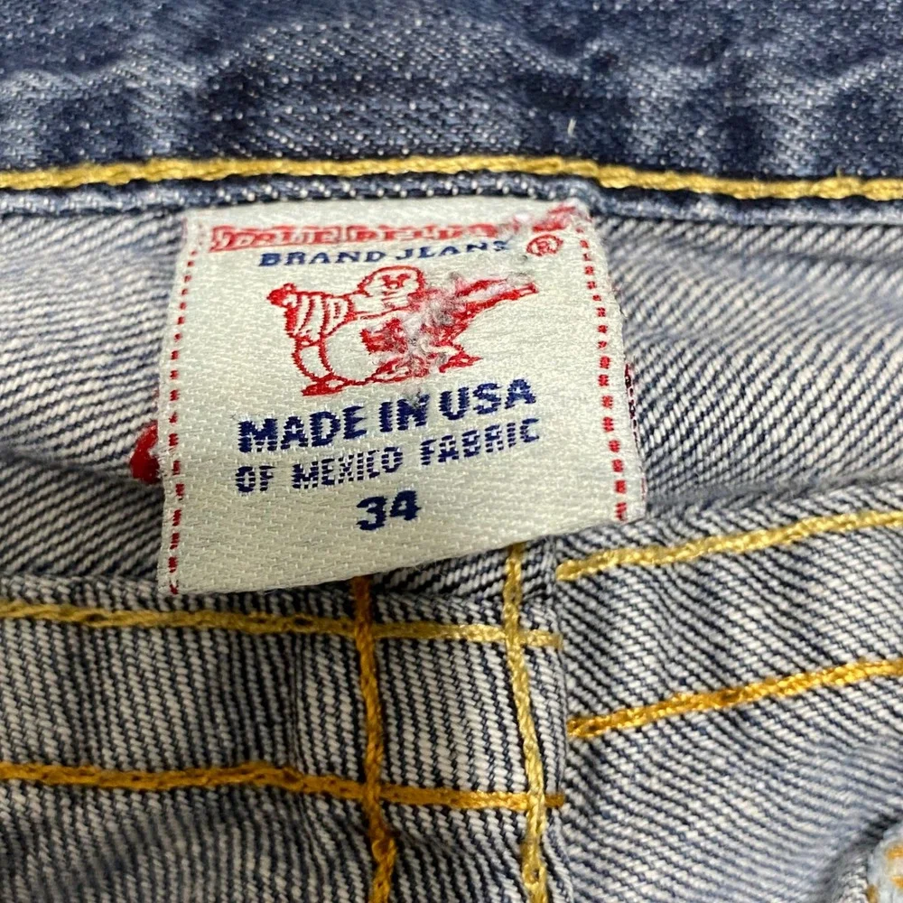 True Religion Ricky Mens 34 Straight Leg Distressed Blue Jeans Made in USA